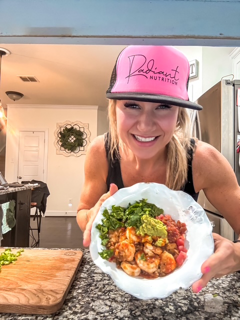 A colorful balanced meal prepared in a Radiant Nutrition kitchen